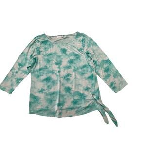 Belle by Kim Gravel QVC Sz Small Rayon Spandex Tie Dye White Green 3/4 Sleeves